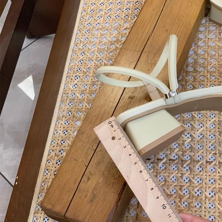 French Thick Heel Thin Strap Sandals Women's Summer 2025 New Fashionable Versatile Gentle One-word Strap with Skirt Sandals