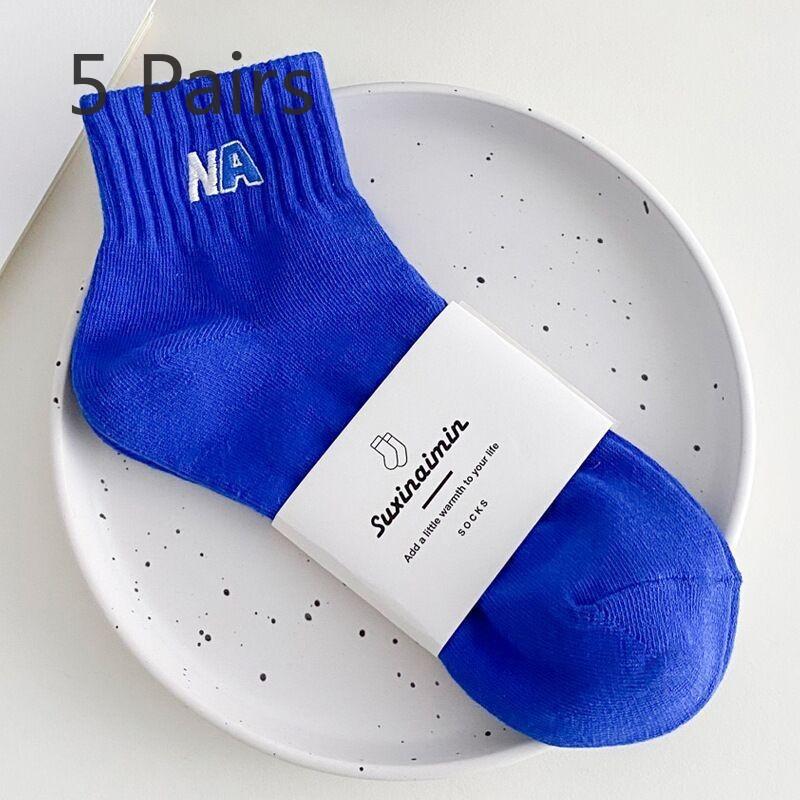 5 Paires de Chaussettes Courtes Printemps Été pour Femmes, Broderie, Couleur Unie, Lettre, Bateau