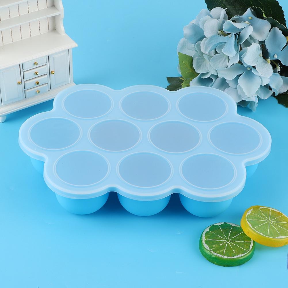 Silicone Food   Tray 10 Holes Reusable Container with Lid for Homemade Baby Food(Blue )