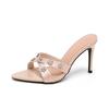 2025 summer new nude word with rhinestone cross sandals pointed toe thin heel beautiful high heel sandals women