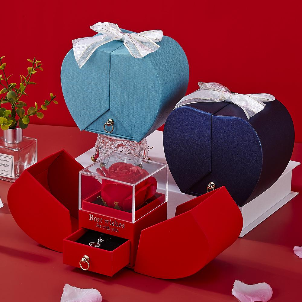 Caja de Regalo de Collar y Anillo Acrílicos Corazón Rosa de Apple – Regalo de San Valentín para Amigos