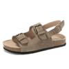 Fashion 2024 Summer Women's Sandals Cow Suede Leather Cork Sandals Woman Two Buckle Outdoor Beach Sandals Girls Retro High Quality