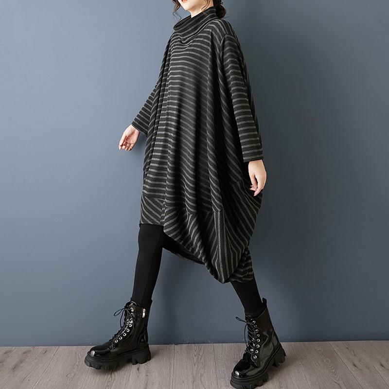 Long Sleeve Oversized Knitted Vintage Stripe New In Dresses for Women Casual Loose Spring Autumn Sweater Dress