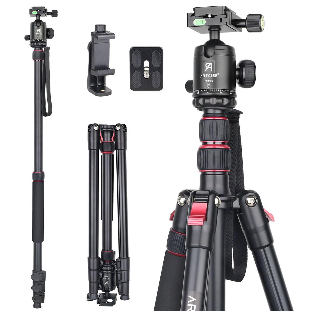 ARTCISE Lightweight Aluminum Camera Tripod 36mm Ball Head Max Lever Travel Monopod Quick Release Compatible with Maximum Load 15kg & Kit, 197.8cm