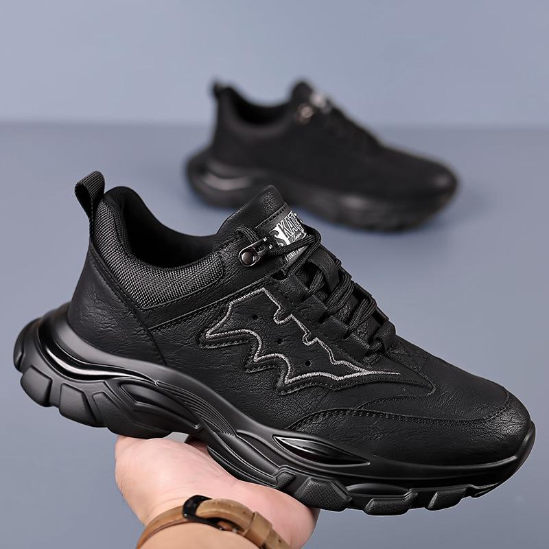 Youth Men's Shoes Autumn Casual Leather Shoes Men's Soft-soled Versatile Trendy Sports Shoes Soft Leather Korean Version Trendy Shoes Black