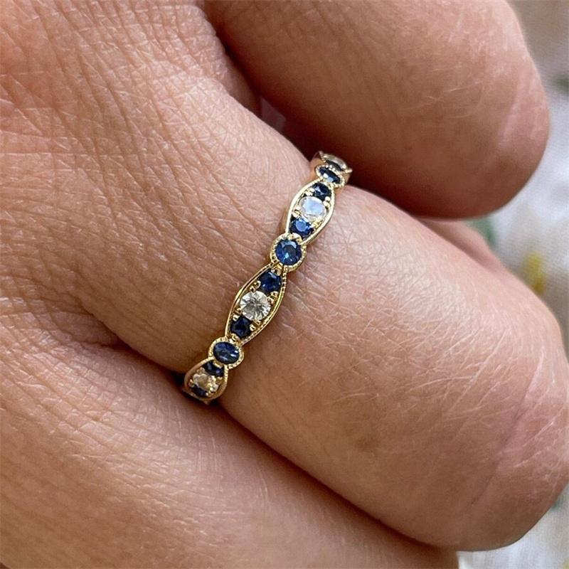 Delicate Tiny Royal Blue Stone Stacking Thin Rings For Women Gold Color White Zircon Wedding Bands Female Daily Party Jewelry CZ