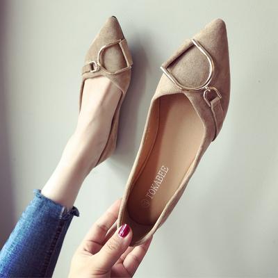 Mode Flats Damskor Ny Mode Sommar Höst Ny Mockayta Grund Mun Spetsig Tå Stor Storlek Damskor