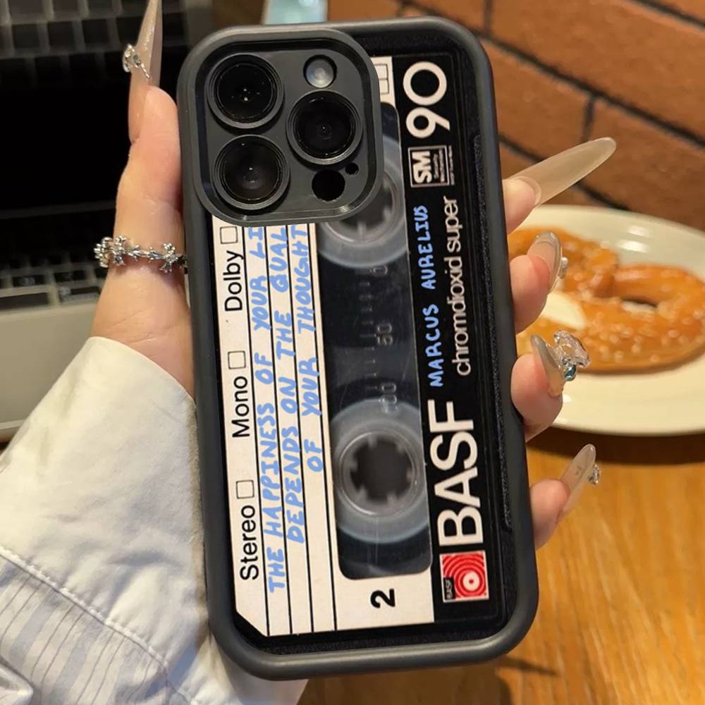 Vintage Cassette Tape Retro Phone Case For iPhone 17 16 15 14 13 12 11 Pro Plus Max Soft TPU Ladder Lens Protection Soft Cover