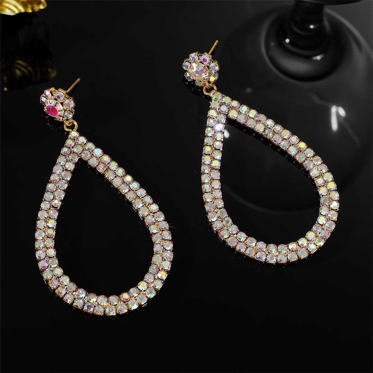 High-End European & American Rhinestone Water Drop Earrings - Elegant Bridal Ear Cuffs for Women
