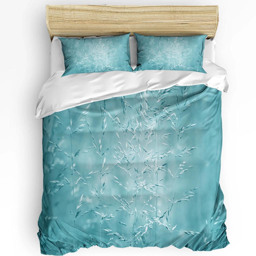 Comforter Turquoise Bedding Set For Bedroom Bed Home Retro Floral Background With Hibiscus Silhouett