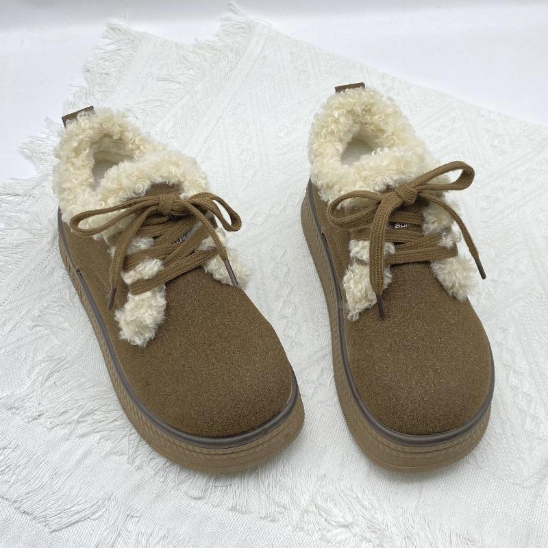 Retro fluffy mouth plush snow cotton shoes women s winter new round head warm thick sole non-slip casual cotton shoes 35 коричневый
