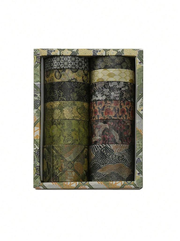 12 rolls/box Retro Landscape Washi Tape Creative Floral Mountain Crane Design Sticker Rolls Scrapbook Gift Wrapping