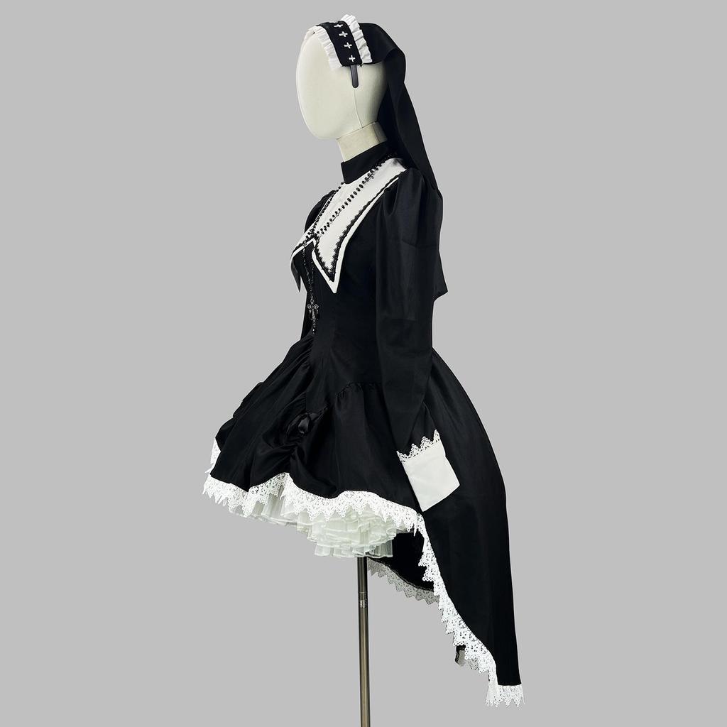 Dark Style Embroidered Halloween Nun Costume - COS Performance Subculture Outfit