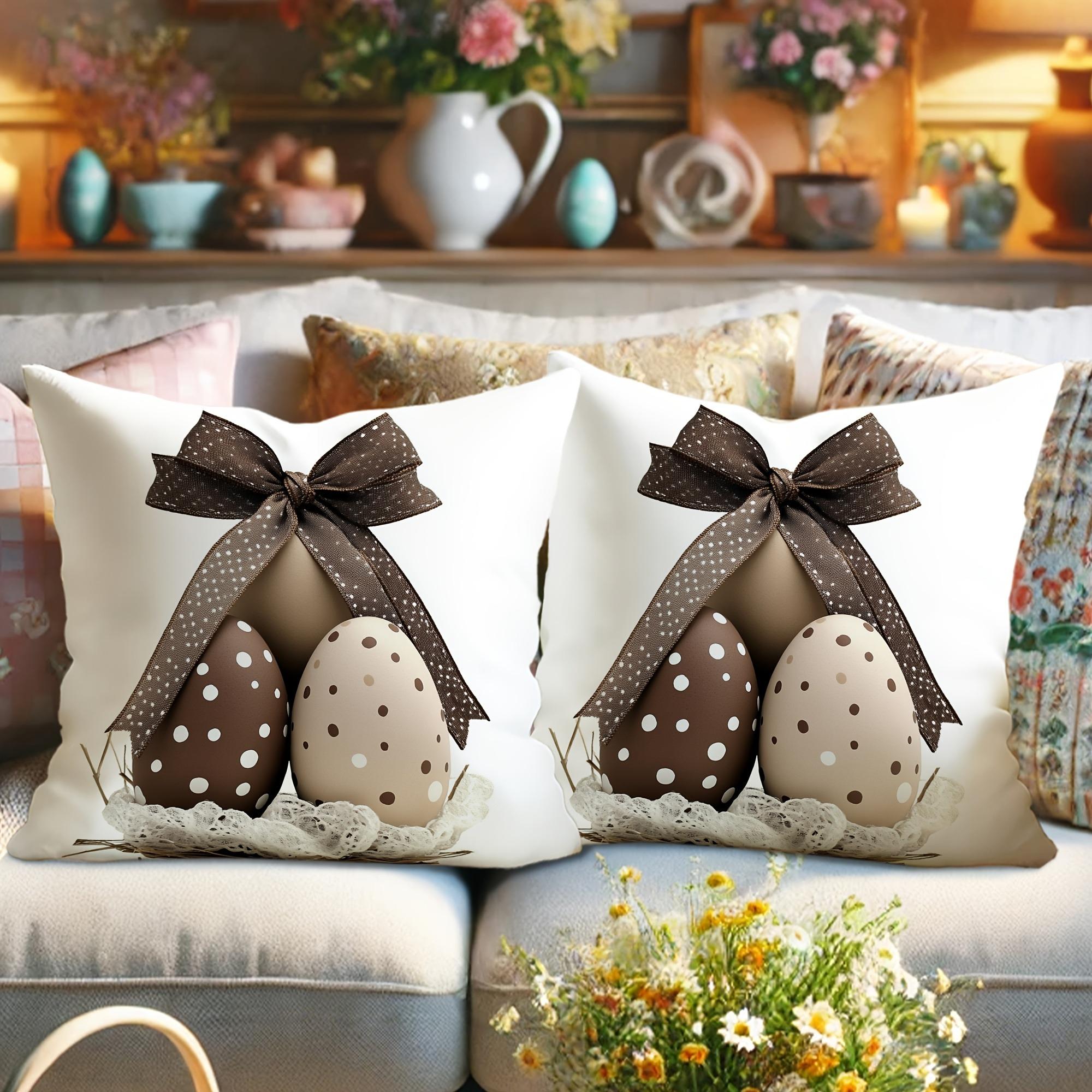 

2 наволочки на Пасху - винтажный дизайн с веселым кроликом и яйцом в горошек 40x40cm/16x16inch