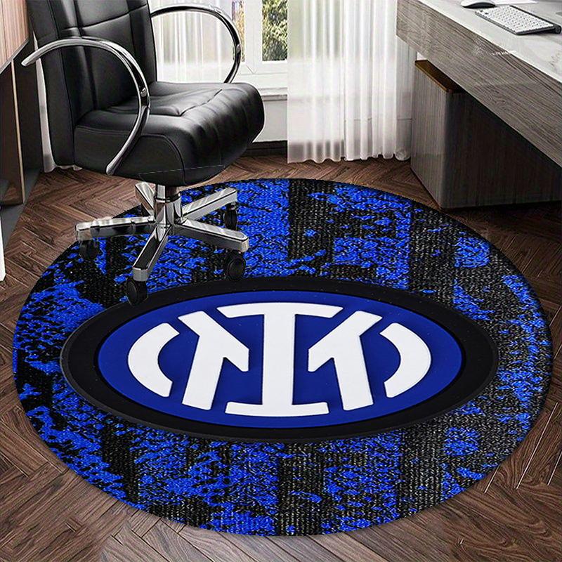 Inter Milan Printed Round Rug Carpet Chair Rug Area Rug Entryway Doormats,for Office Chair Living Room Bedroom Kitchen Room.