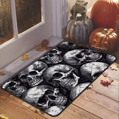 Alfombra Felpudo de Calavera de Halloween Alfombra Almohadilla Alfombra Rectangular para Entrada Sala de Estar Dormitorio Cocina Ligera Lavable Decoración Festiva para el Hogar