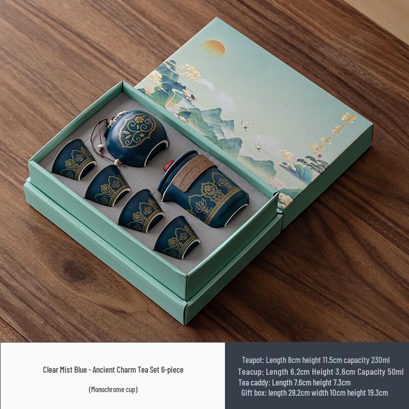 

Chinese Ceramic Travel Tea Set - Thousand Miles of Rivers and Mountains