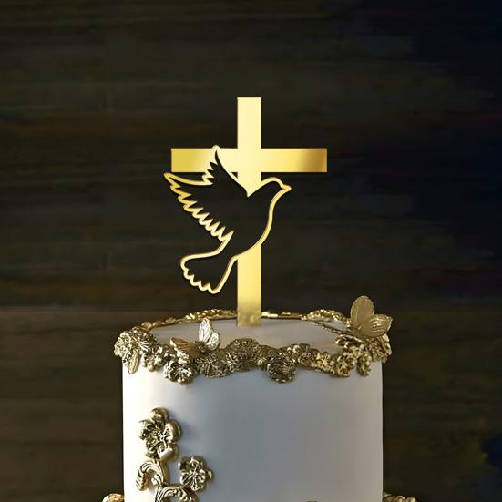 Hul Fredsdue Kaketopp Solid Religiøst Kors Kakeinnstikk Dåp Første Kommunion Babyshower Cupcake Topper Bursdagsfest Dekor