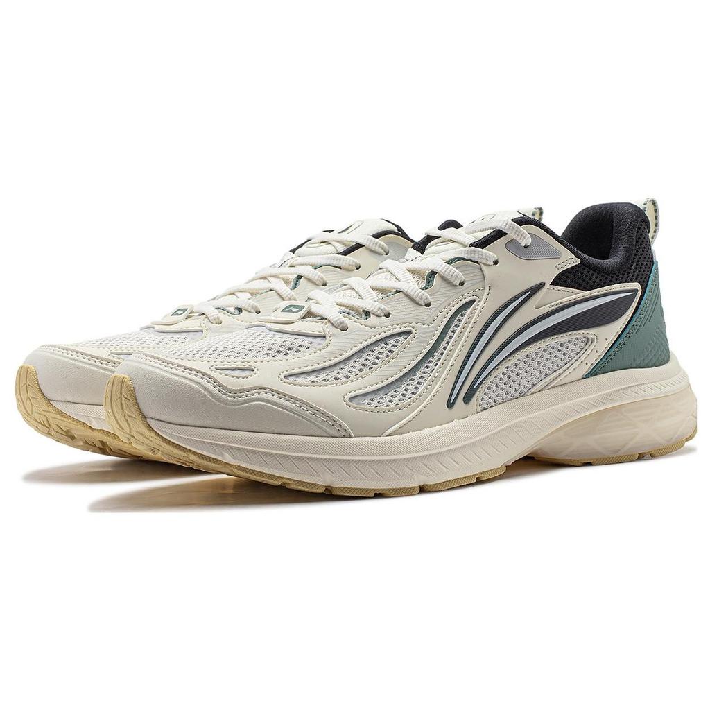 Li Ning Fabric Cushioning Slip Resistant Abrasion Resistant Low top Running Shoes Men's Ecru ARXT021-2