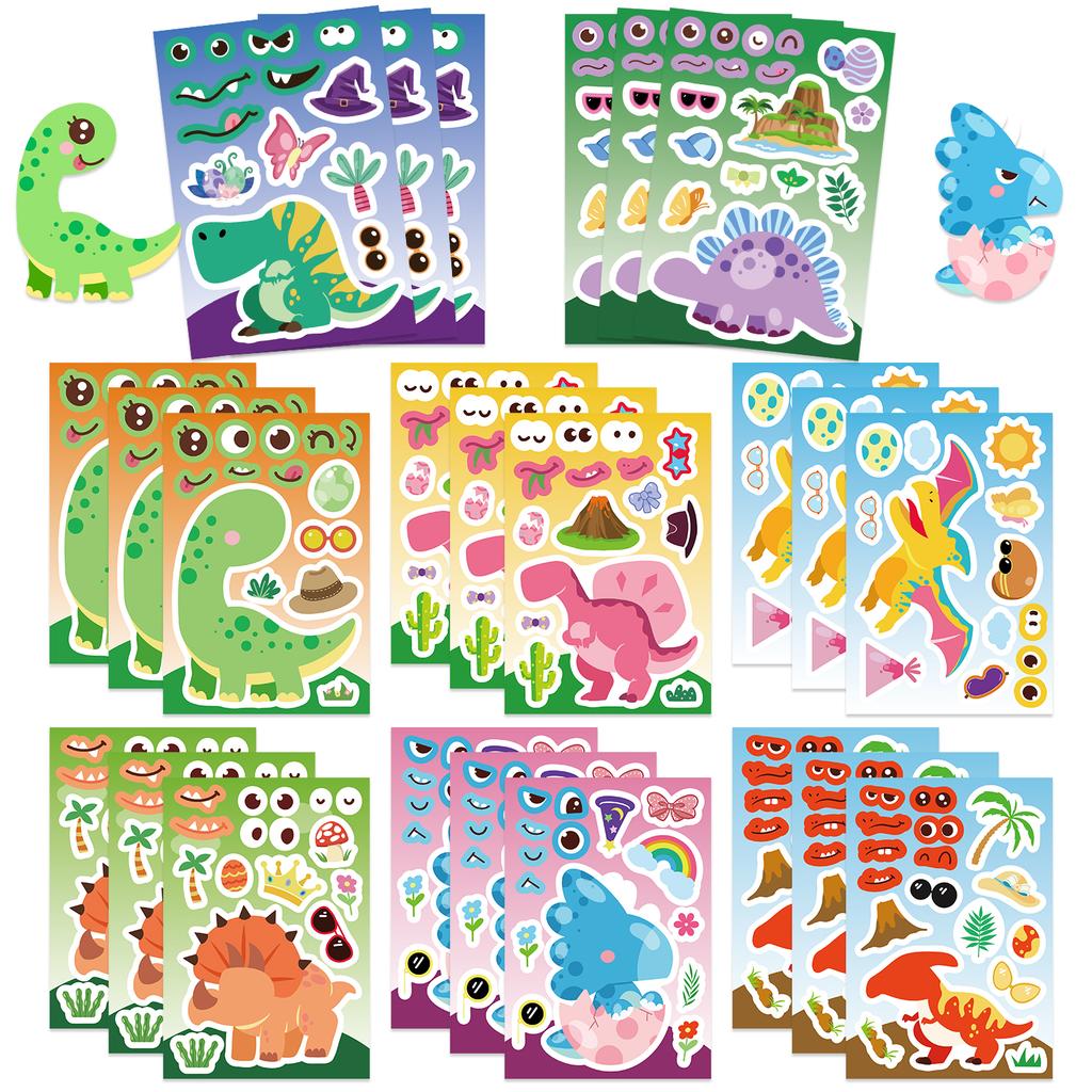 8PCS Dinosaur Collage Stickers Cute Face Changing Mug Computer Cell Phone Laptop Decoration Waterproof Stickers