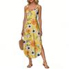 Women's Summer Long Dress, Sleeveless With Side Slits, Long Floral Printed Camisole Dress