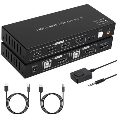 HDMI USB Switcher PC 2 Selector SW201 KVM Switcher 4K 60Hz Switcher Keyboard Mouse USB HDD Sharing HDMI 2 Inputs 1 Output USB B 2 Inputs 4 Outputs USB