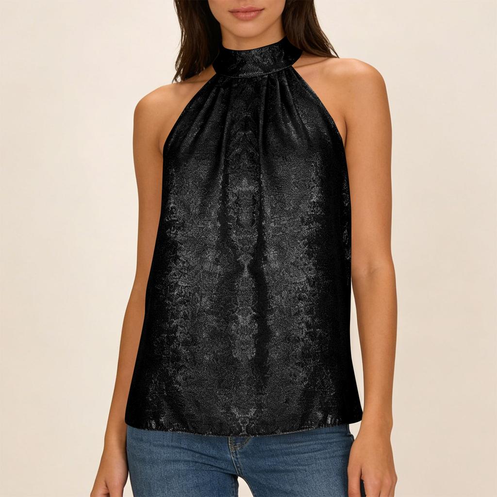 Women's  Fashion Party Shirts Pleated Turtleneck Shirt Sleeveless Tank Tops