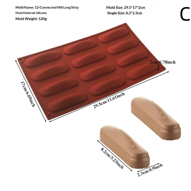 New Chocolate Eclair Dessert Bakeware Long Strip Puffs Baking Mold Finger Shaped Puff Pastry Mold Kitchen Silicone Mold