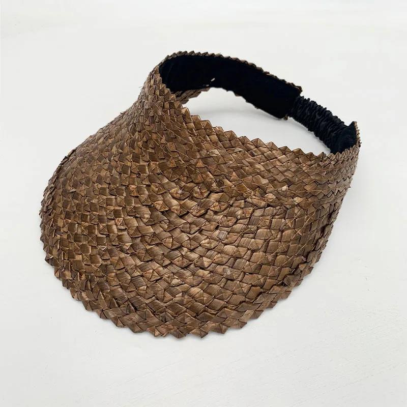 Empty Top Sun Visor Hat for Women Natural Straw Wide Brim Sun Cap Girl Sunshade Summer Versatile Beach Hat Derby Vacation Hat