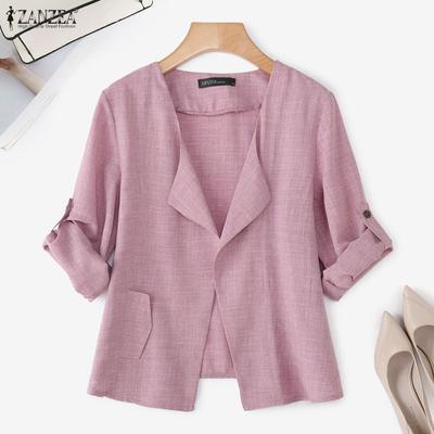 Womens Casual Solid Color Loose Long Sleeve Thin Cardigan Blouse