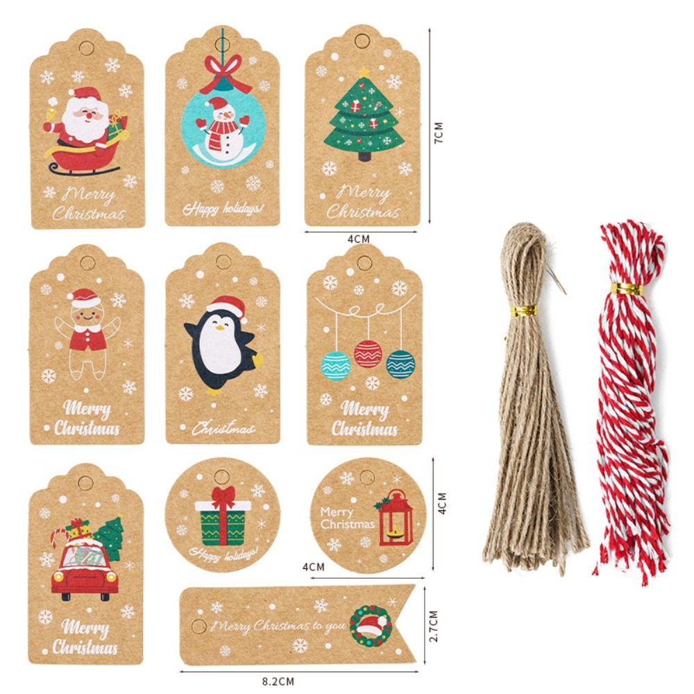 Paper Merry Christmas Kraft Paper Tags Santa Claus Cotton Rope Xmas tree Hanging Label Snowman Christmas Tree