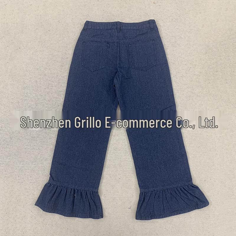 Y2K Style High Waist Wide Leg Ruffle Jeans for Women