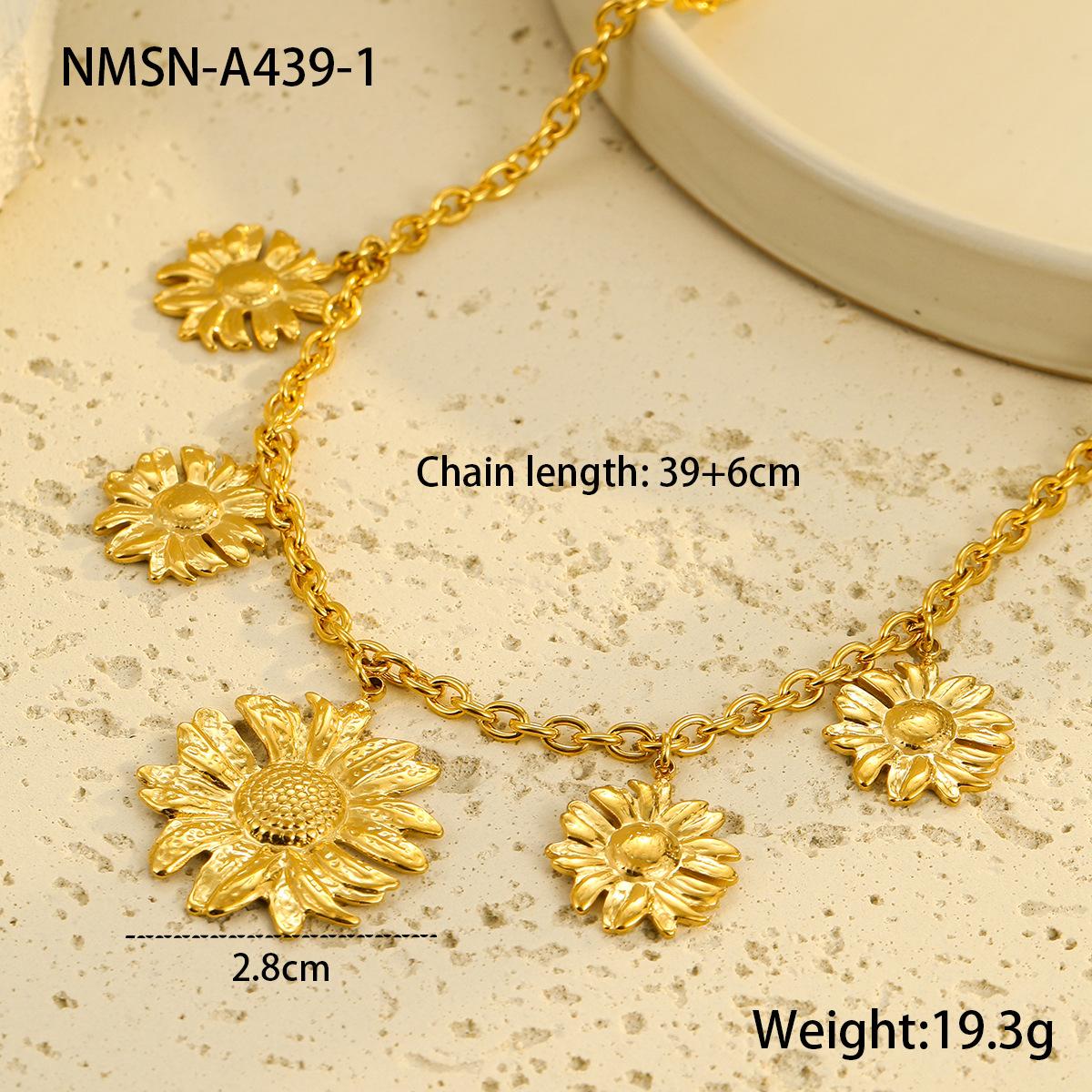 GEMCHIC Women s 18K Gold Plated Stainless Steel Sunflower Pendant Necklace, Fashion Geometric Floral Necklace