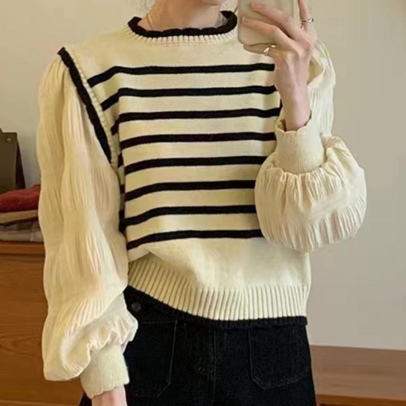 

GMXIA Casual Knitwear Tops Women s Fall and Winter Casual Style Short Splicing Sweater One Size бежевый