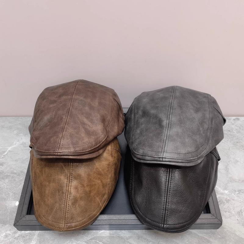 Blogger New Pu Leather Forward Hat Children Autumn and Winter Internet Celebrity Casual Beret Reverse Duck Hat Men