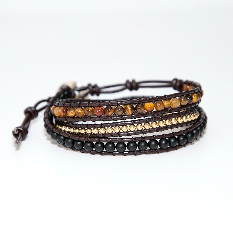 Unique Mixed Triple Simple Leather Beaded Bracelet, Tiger Eye, Copper, Black Beaded Beaded Bracelet Friendship Bracelets Jewelry