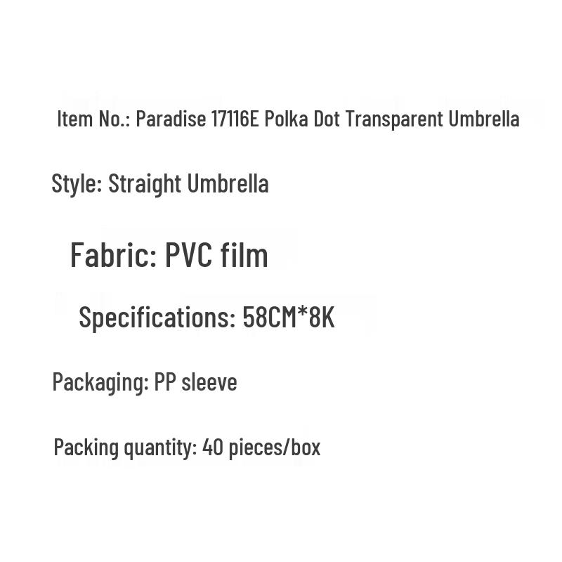 Tiangtang Semi-Automatic Polka Dot Transparent Straight Umbrella