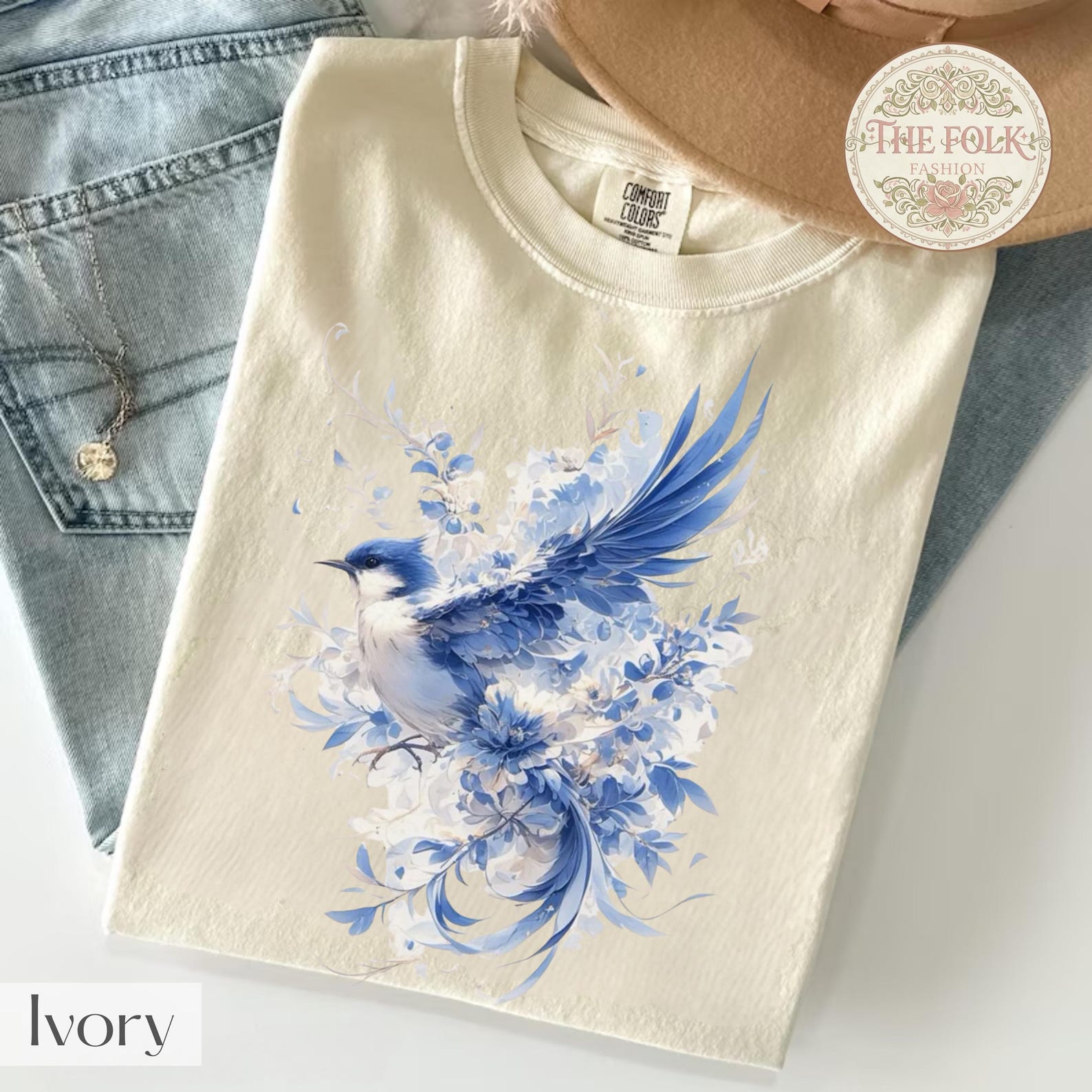 Blue Bird Watercolor Shirt, Blue Jay Floral Graphic Tee, Botanical Bird T-Shirt, Comfort Colors Aesthetic Nature Shirt, Wildflower Bird Tee 2XL