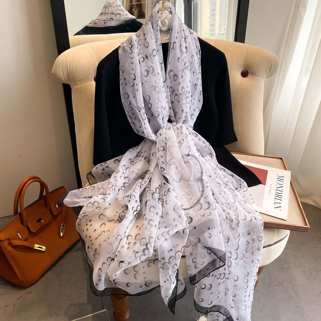 Summer new soft yarn silk scarf large size printed beach scarf rose travel vacation sunscreen scarf spot