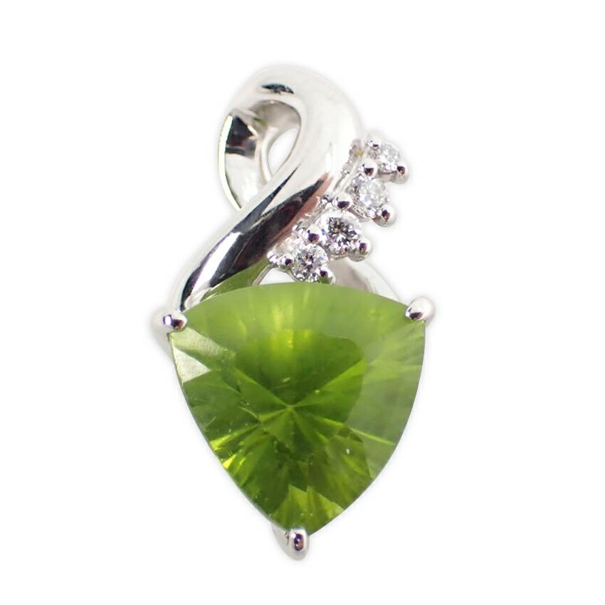 

[Used] K18WG peridot diamond pendant top/g446-82