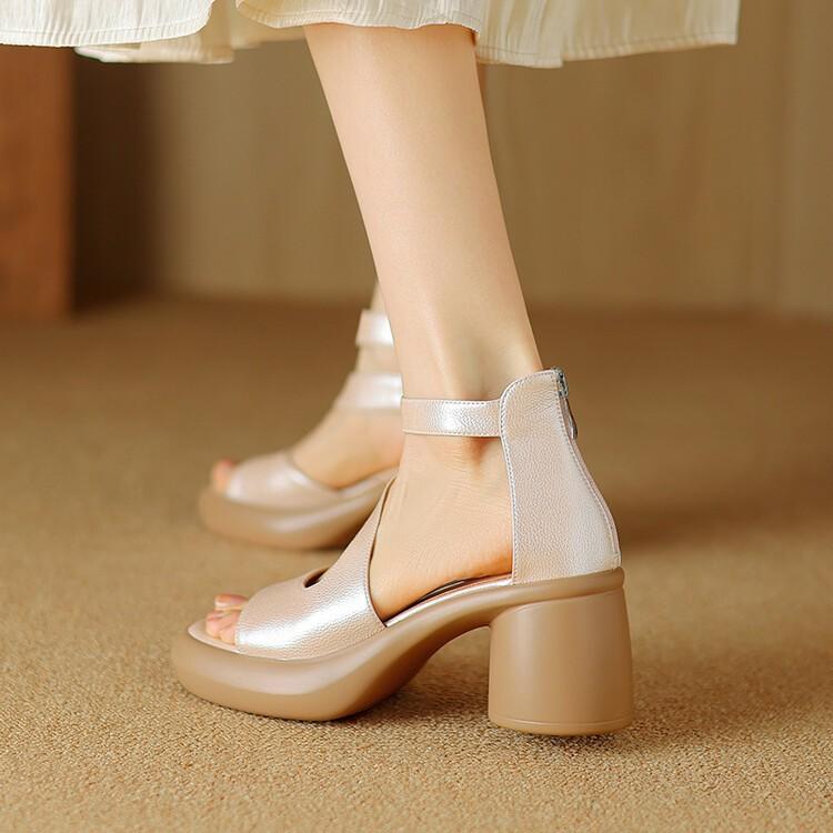 Thick heel waterproof table height increase word with open toe sandals women go out 2025 fashion light mouth high heels summer sandals