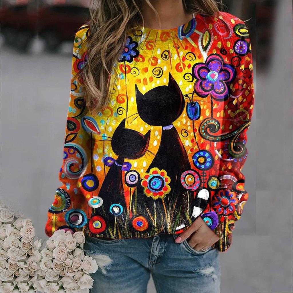 Autumn 3D Cat Printed Hoodies Fashionable Casual Sports Long Sleeved Women's Hoodies