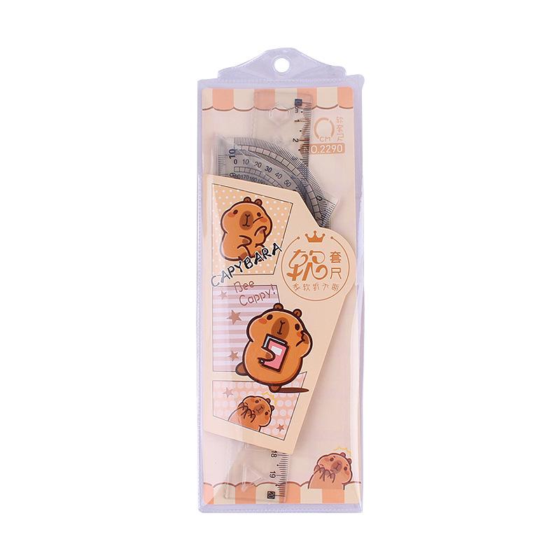 6Pcs New Plastic Ruler Cartoon Stationery Capybara Ruler Set Gift Transparent Drawing Ruler Cute Cartoon Straight Ruler Standard Measuring Tool
