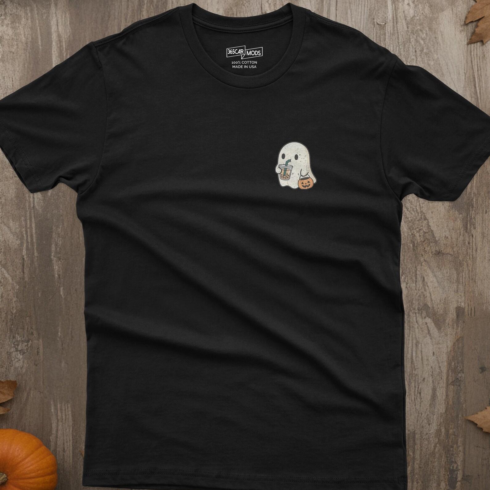 Retro Ghost Boba T-Shirt: Distressed Halloween Tee S