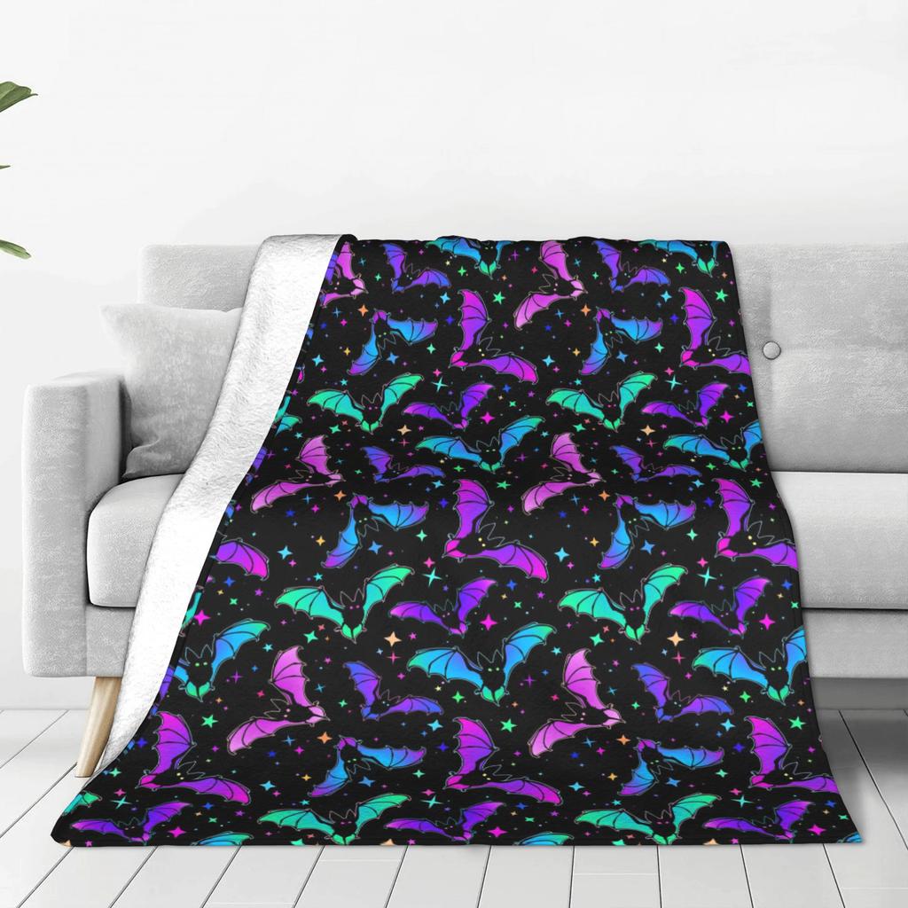 Flannel Throw Blanket Halloween Bat Stars Cartoon Warm Plush Blankets Soft Bedding for Bed Living room Home Picnic Couch
