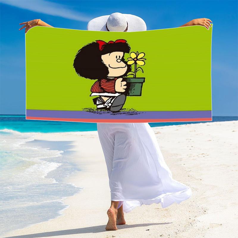 Mafalda Cartoon Print Beach Towel, Large Soft Quick Dry Towel for Beach Camping Swimming