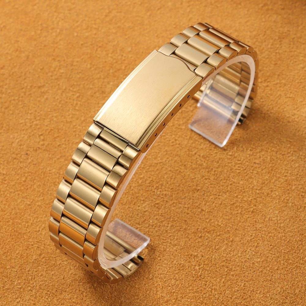 Silver Gold Stainless Steel Watch Band 12mm 14mm 18mm 20mm Metal Bracelet Folding Buckle Universal Watch Strap for Men and Women
