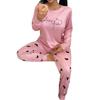 Sweet Heart Pajama Set Women Long Sleeve Pant Letter Print Soft Loungewear Fall Winter