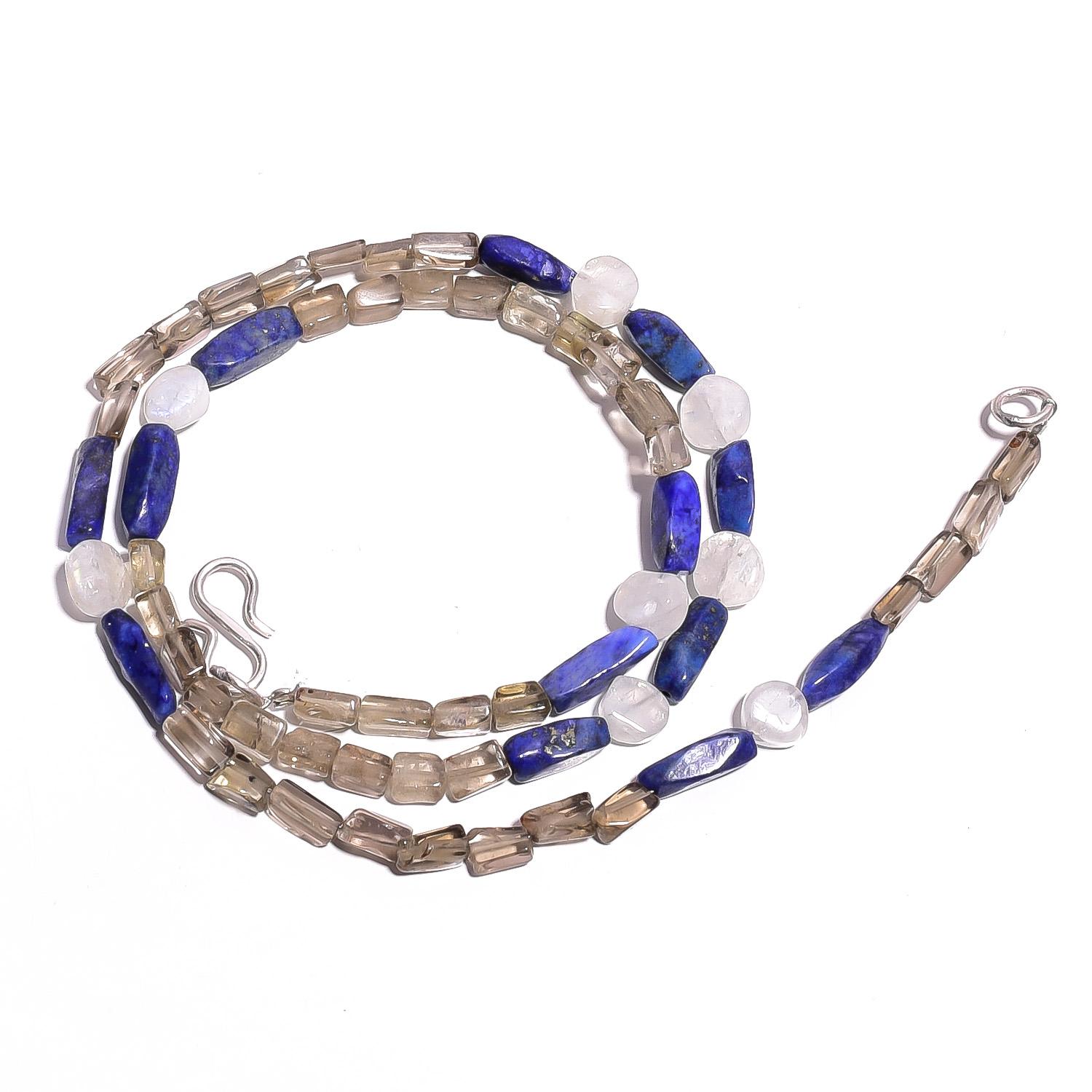 

Natural Lapis Lazuli Rose & Smoky Quartz Gemstone Beads Necklace 17 UB-4123 UB-4123