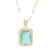 Emerald Square Necklace Female Court Vintage Ethnic Style Premium Geometric Pendant Collarbone Chain Jewelry